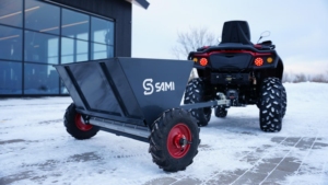 SAMI towed sand spreader S-290 towed by an ATV