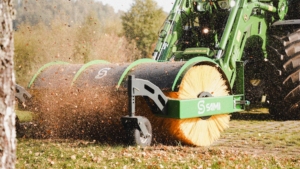 SAMI road sweeper HW-2700 on a John Deere 6R tractor