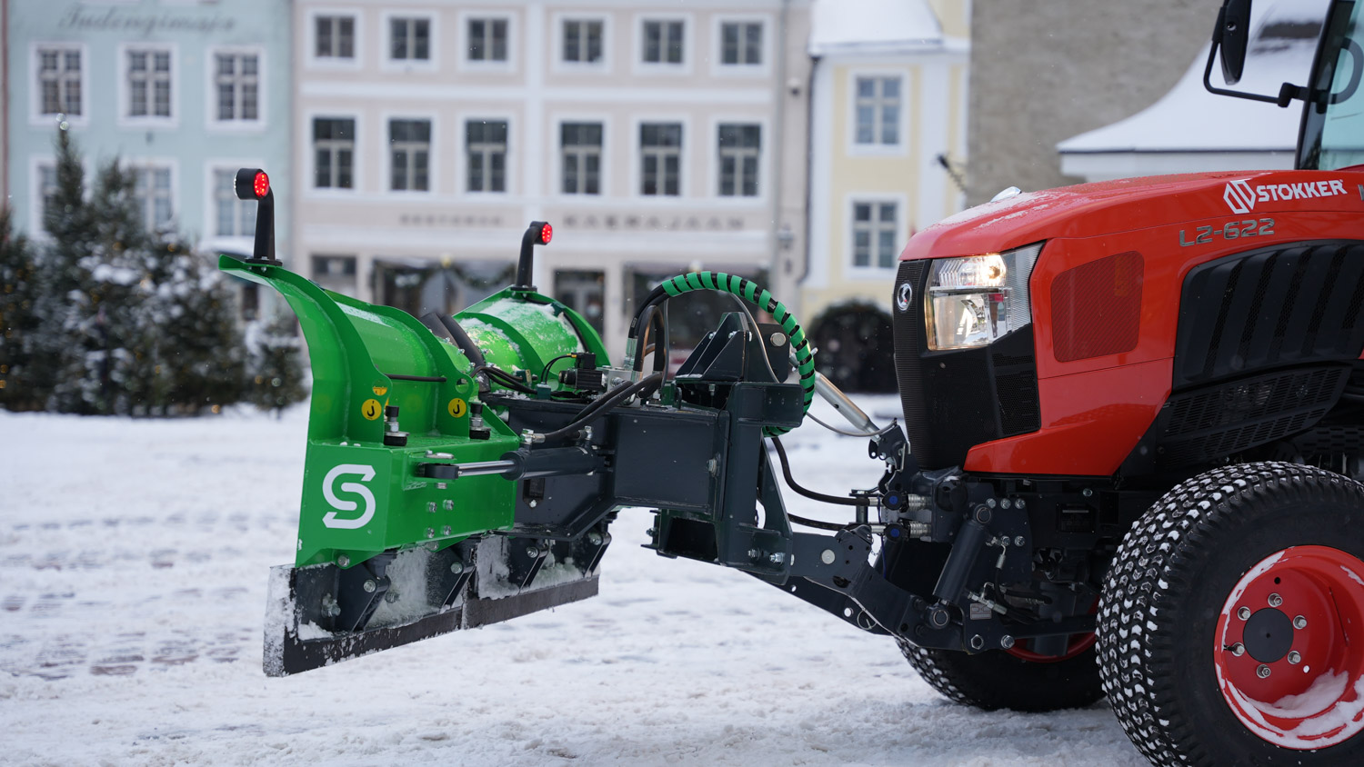 SAMI VL compact snow plough on a Kubota L2 tractor