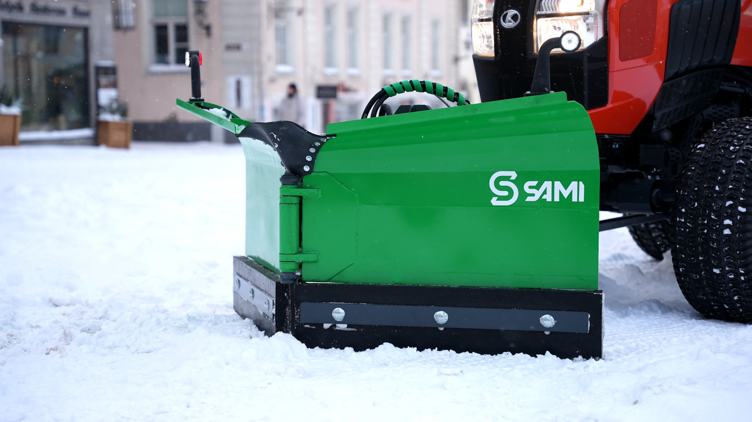 SAMI VL compact snow plough on a Kubota L2 tractor