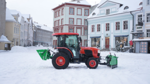 SAMI VL compact snow plough on a Kubota L2 tractor