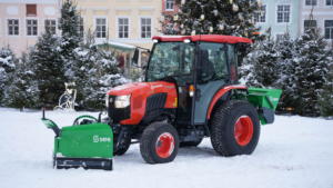 SAMI VL compact snow plough on a Kubota L2 tractor
