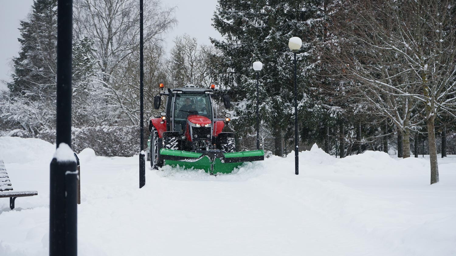 SAMI snow plough VMA-3200 on a Massey Ferguson 6R tractor