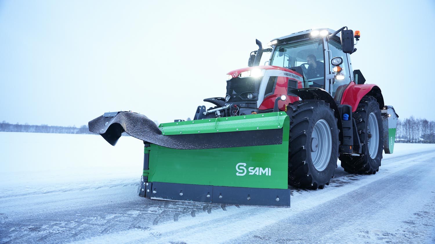 SAMI snow plough VMA-3200 on a Massey Ferguson 6R tractor
