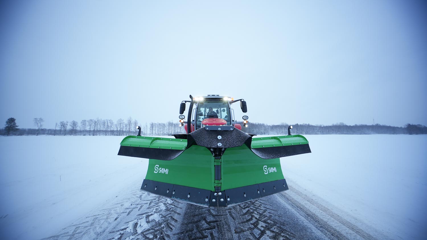 SAMI snow plough VMA-3200 on a Massey Ferguson 6R tractor