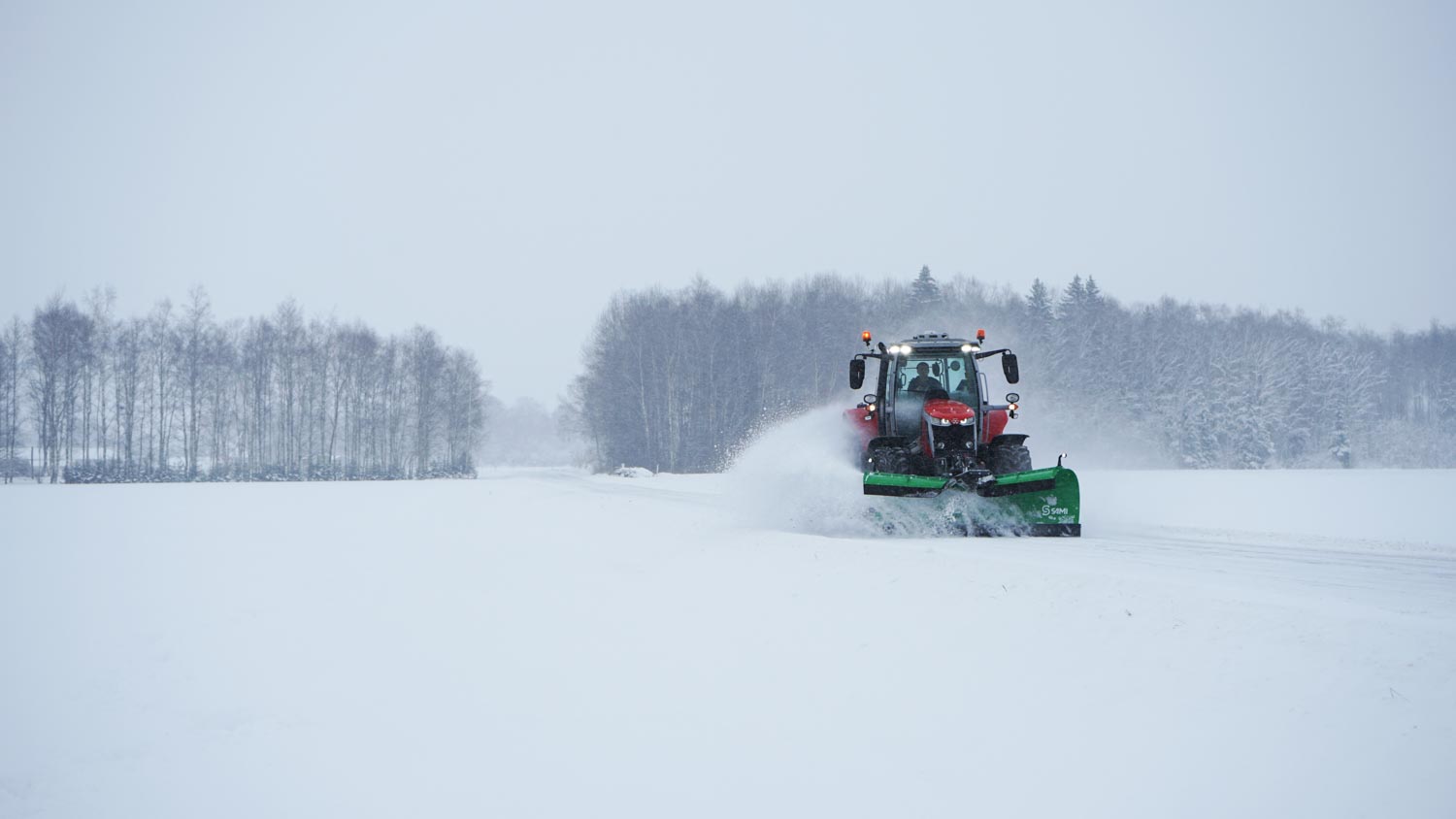 SAMI snow plough VMA-3200 on a Massey Ferguson 6R tractor